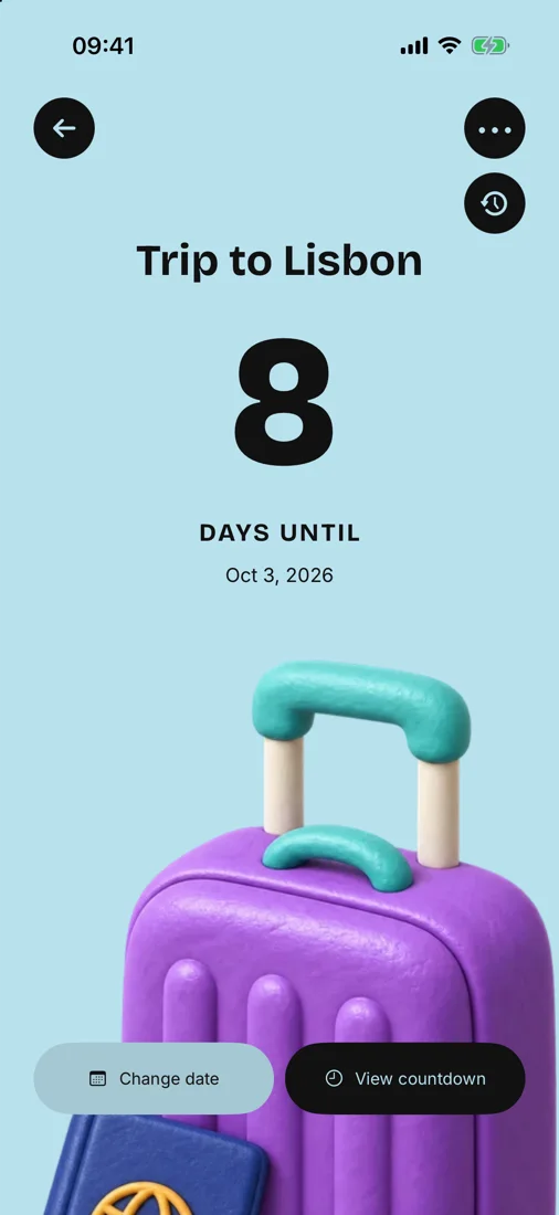An Until countdown: Trip to Lisbon, 8 days until, Oct 3, 2026